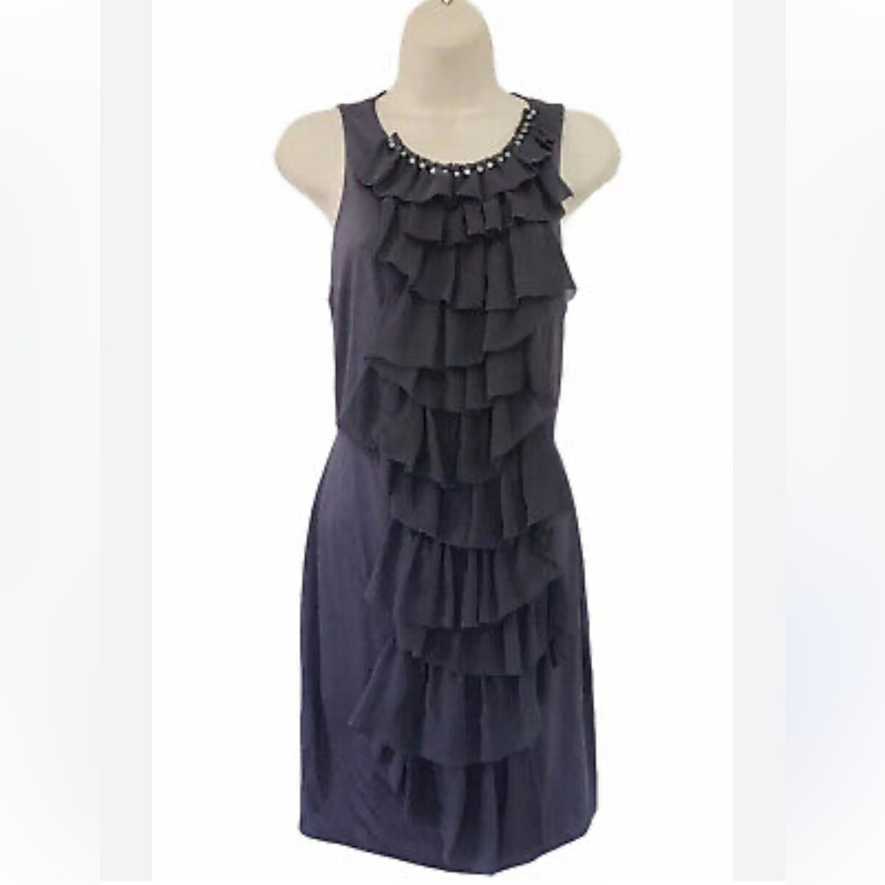 NWT Phillip Lim Scoop Neck Mini Dress Gray Ruffle Crystal Accents Sleeveless
